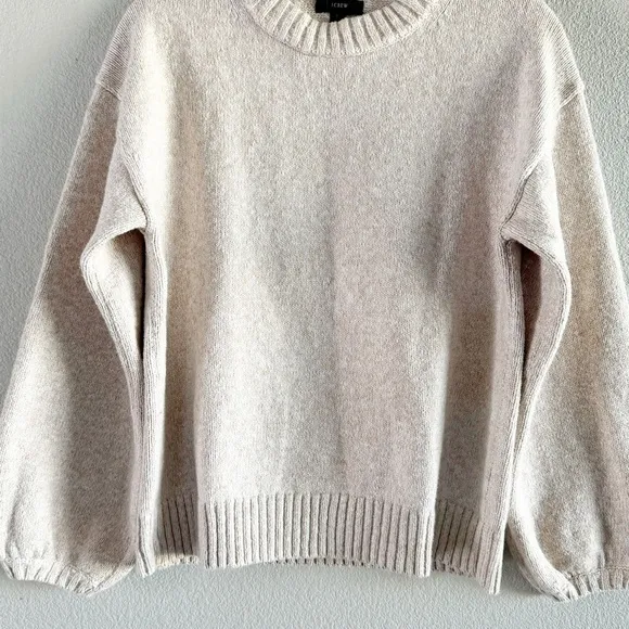 J. Crew Sweater Puff Sleeve Pullover Cotton Crew Classic Preppy Minimal Cream L