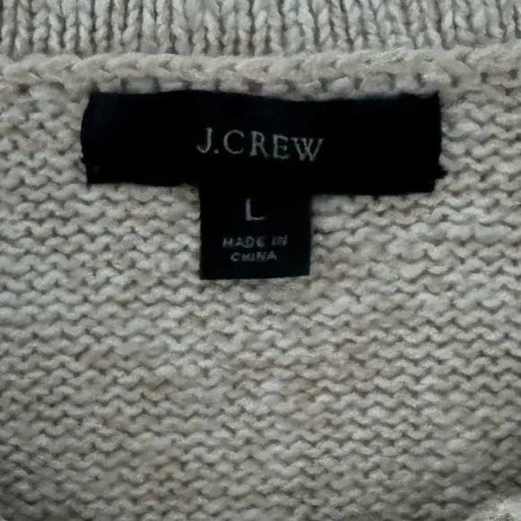 J. Crew Sweater Puff Sleeve Pullover Cotton Crew Classic Preppy Minimal Cream L