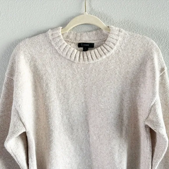 J. Crew Sweater Puff Sleeve Pullover Cotton Crew Classic Preppy Minimal Cream L