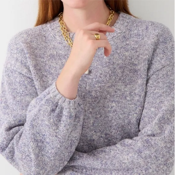 J. Crew Sweater Puff Sleeve Pullover Cotton Crew Classic Preppy Minimal Cream L