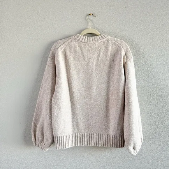J. Crew Sweater Puff Sleeve Pullover Cotton Crew Classic Preppy Minimal Cream L