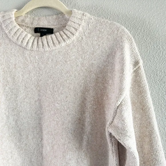 J. Crew Sweater Puff Sleeve Pullover Cotton Crew Classic Preppy Minimal Cream L