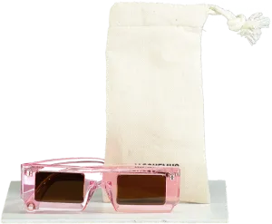 JACQUEMUS Pink Square-Frame Les Lunettes Soleil 3D Sunglasses in pouch