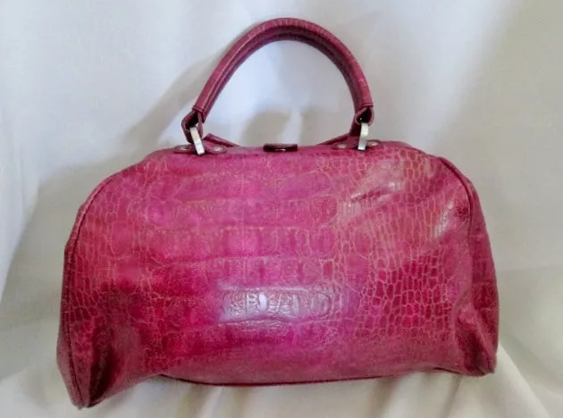 JESSICA SIMPSON Ruffle Bag Purse PURPLE VEGAN Croc Reptile Skin Satchel Bowler Clutch