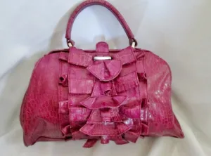 JESSICA SIMPSON Ruffle Bag Purse PURPLE VEGAN Croc Reptile Skin Satchel Bowler Clutch