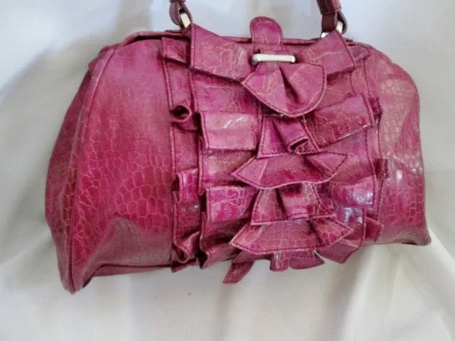 JESSICA SIMPSON Ruffle Bag Purse PURPLE VEGAN Croc Reptile Skin Satchel Bowler Clutch