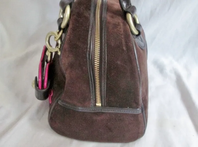 JUICY COUTURE Leather Velvet purse satchel bowler medical bag BROWN PINK M