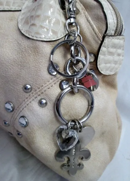 KATHY VAN ZEELAND vegan hobo shoulder bag satchel rhinestone BEIGE TAN faux suede stud