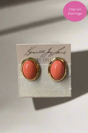 Kenneth Jay Lane Coral and Gold Oval Earring
