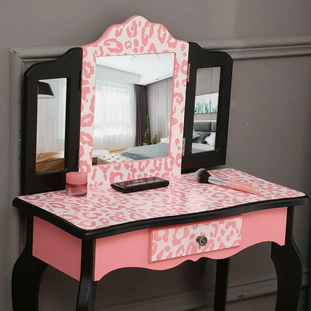 Kids Play Mirror Make Up for Vanity Drawer Table Set