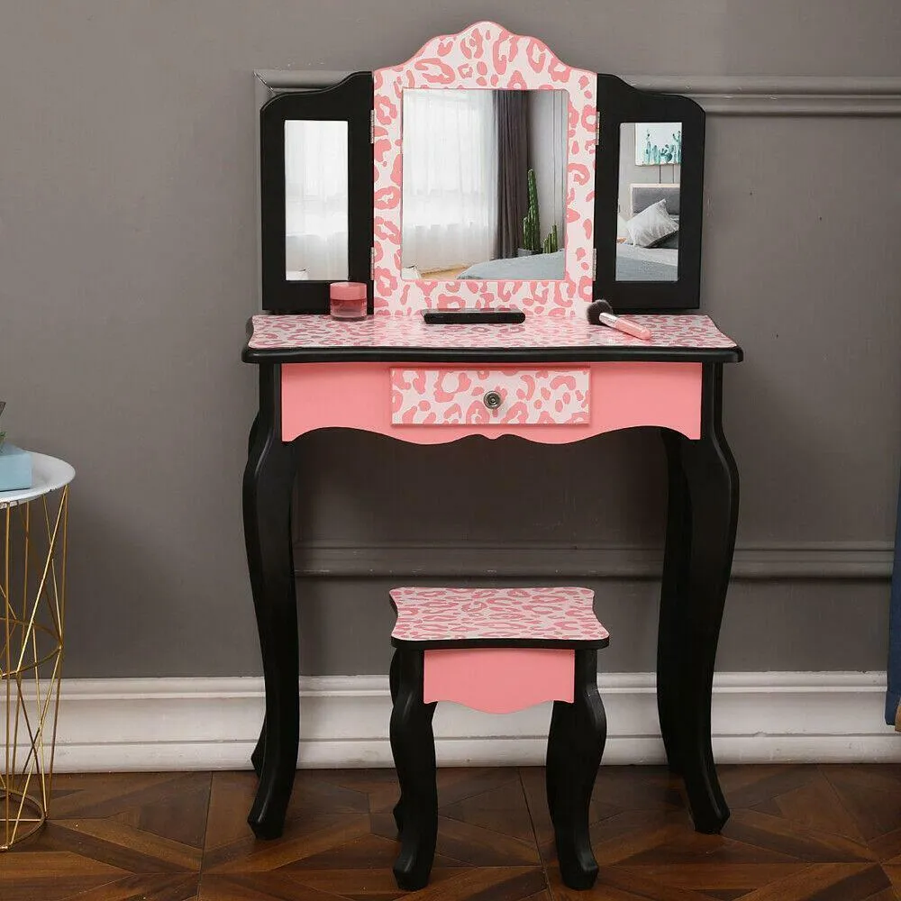 Kids Play Mirror Make Up for Vanity Drawer Table Set