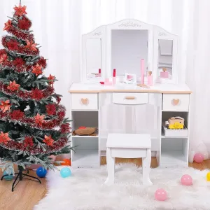 Kids Vanity Set with Mirror and Drawer Table Chair White Includes