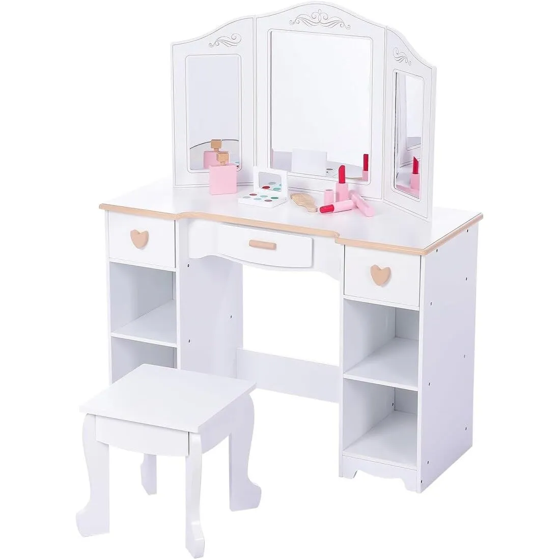 Kids Vanity Set with Mirror and Drawer Table Chair White Includes
