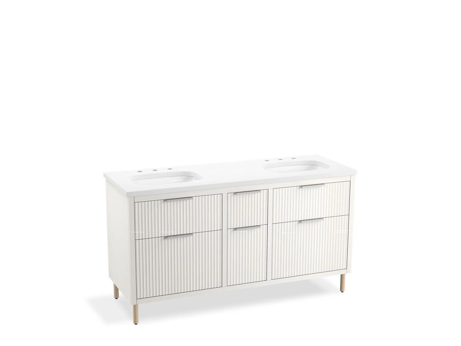 KOHLER K-32173-ASB Spacity 60" wall-hung bathroom vanity cabinet with sinks and quartz top
