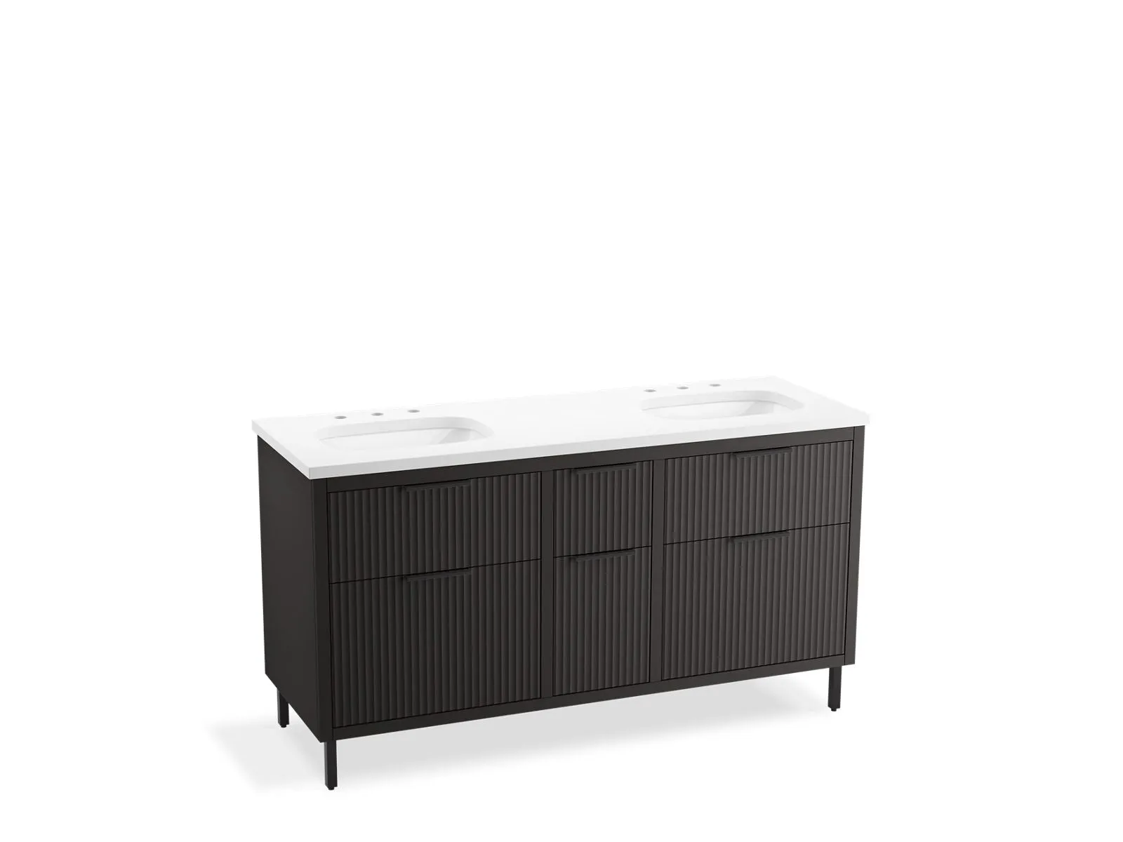 KOHLER K-32173-ASB Spacity 60" wall-hung bathroom vanity cabinet with sinks and quartz top