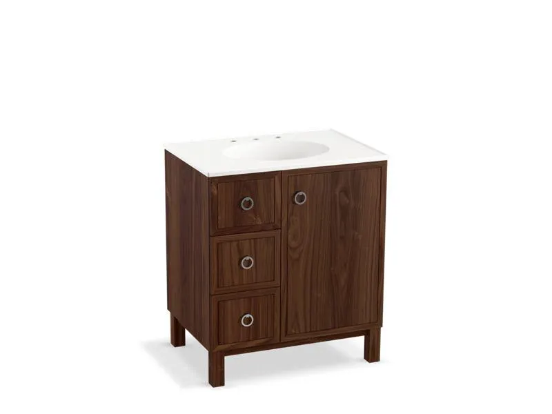 KOHLER K-99504-LGL-1WA Jacquard 30" bathroom vanity cabinet with furniture legs, 1 door and 3 drawers on left