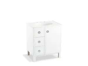KOHLER K-99504-LGL-1WA Jacquard 30" bathroom vanity cabinet with furniture legs, 1 door and 3 drawers on left