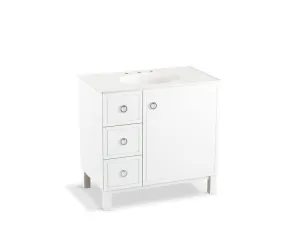KOHLER K-99507-LGL-1WA Jacquard 36" bathroom vanity cabinet with furniture legs, 1 door and 3 drawers on left
