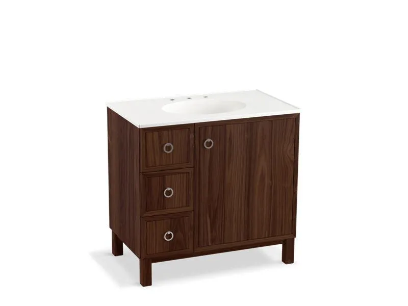 KOHLER K-99507-LGL-1WA Jacquard 36" bathroom vanity cabinet with furniture legs, 1 door and 3 drawers on left