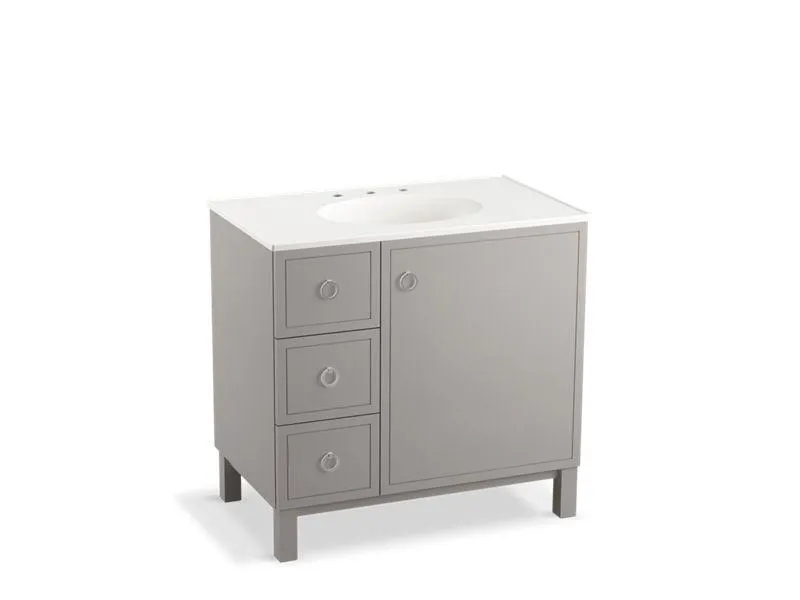 KOHLER K-99507-LGL-1WA Jacquard 36" bathroom vanity cabinet with furniture legs, 1 door and 3 drawers on left