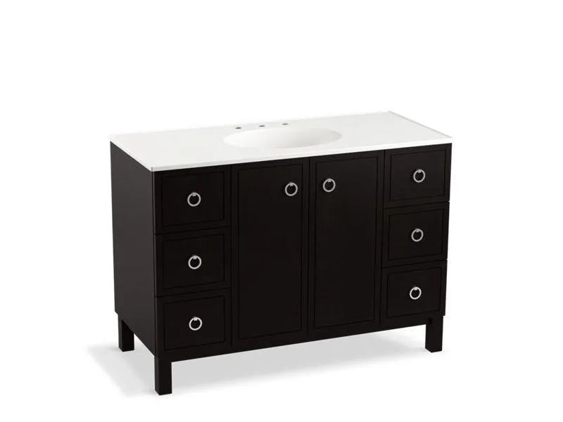 KOHLER K-99509-LG-1WA Jacquard 48" bathroom vanity cabinet with furniture legs, 2 doors and 6 drawers