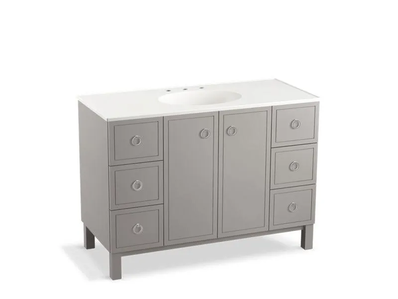 KOHLER K-99509-LG-1WA Jacquard 48" bathroom vanity cabinet with furniture legs, 2 doors and 6 drawers