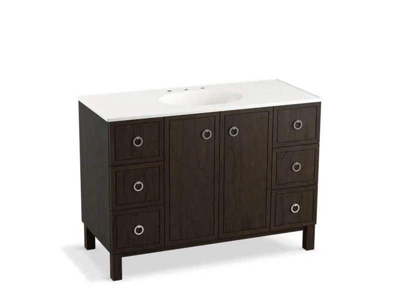 KOHLER K-99509-LG-1WA Jacquard 48" bathroom vanity cabinet with furniture legs, 2 doors and 6 drawers