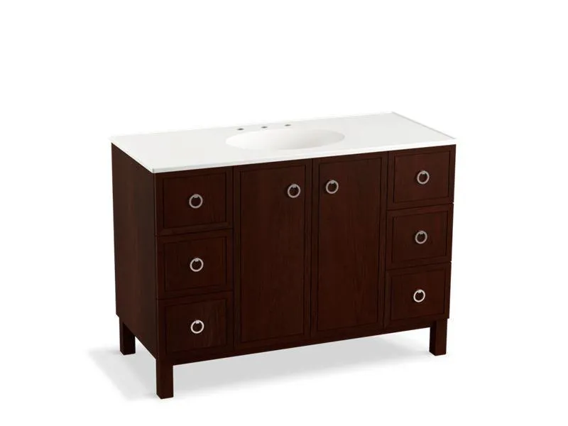 KOHLER K-99509-LG-1WA Jacquard 48" bathroom vanity cabinet with furniture legs, 2 doors and 6 drawers