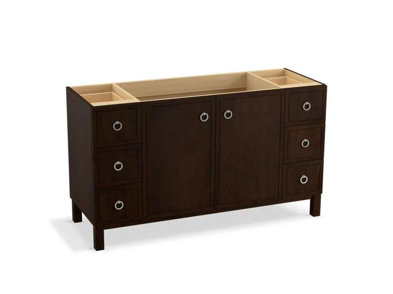 KOHLER K-99510-LG-1WA Jacquard 60" bathroom vanity cabinet with furniture legs, 2 doors and 6 drawers