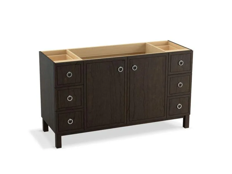KOHLER K-99510-LG-1WA Jacquard 60" bathroom vanity cabinet with furniture legs, 2 doors and 6 drawers