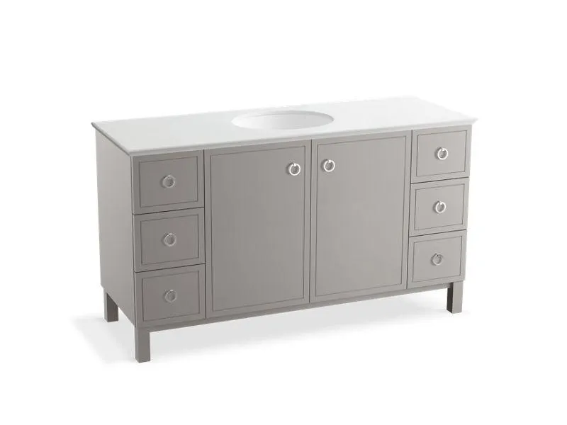 KOHLER K-99510-LG-1WA Jacquard 60" bathroom vanity cabinet with furniture legs, 2 doors and 6 drawers