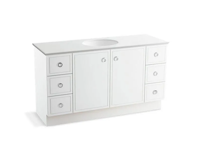 KOHLER K-99510-TKSD-1WA Jacquard 60" bathroom vanity cabinet with toe kick, 2 doors and 6 drawers, split top drawers