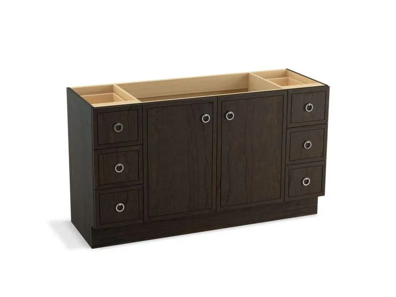 KOHLER K-99510-TKSD-1WA Jacquard 60" bathroom vanity cabinet with toe kick, 2 doors and 6 drawers, split top drawers