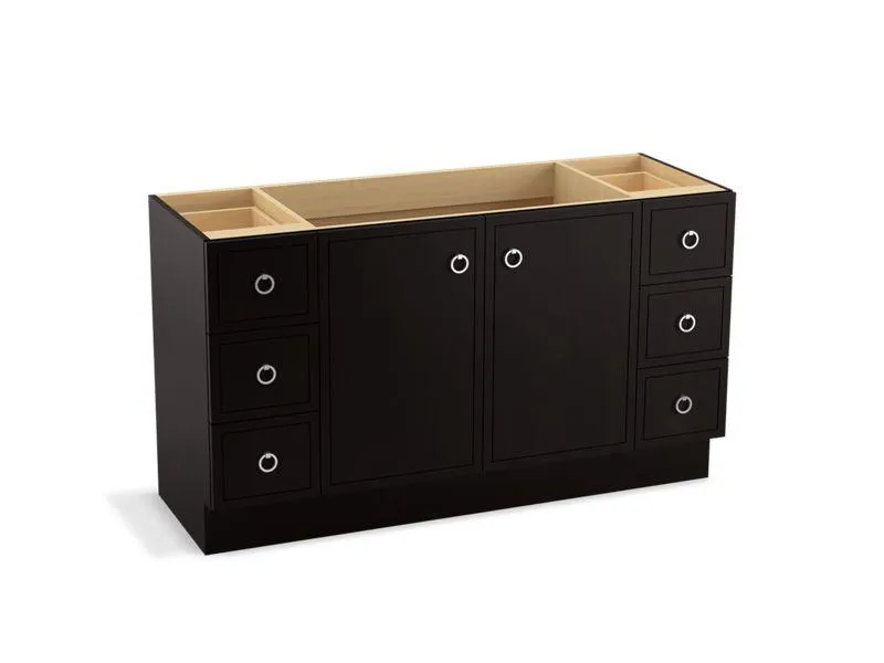 KOHLER K-99510-TKSD-1WA Jacquard 60" bathroom vanity cabinet with toe kick, 2 doors and 6 drawers, split top drawers