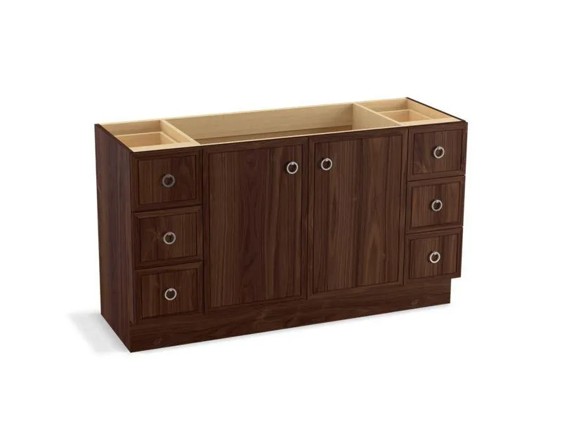 KOHLER K-99510-TKSD-1WA Jacquard 60" bathroom vanity cabinet with toe kick, 2 doors and 6 drawers, split top drawers