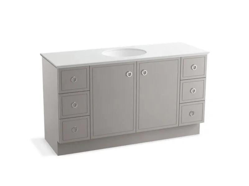 KOHLER K-99510-TKSD-1WA Jacquard 60" bathroom vanity cabinet with toe kick, 2 doors and 6 drawers, split top drawers