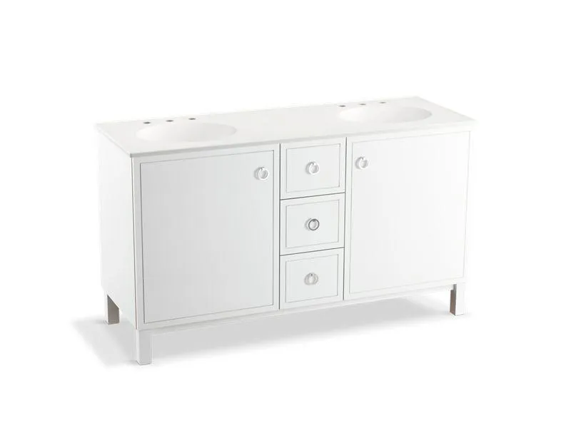 KOHLER K-99511-LGSD-1WA Jacquard 60" bathroom vanity cabinet with furniture legs, 2 doors and 3 drawers, split top drawer
