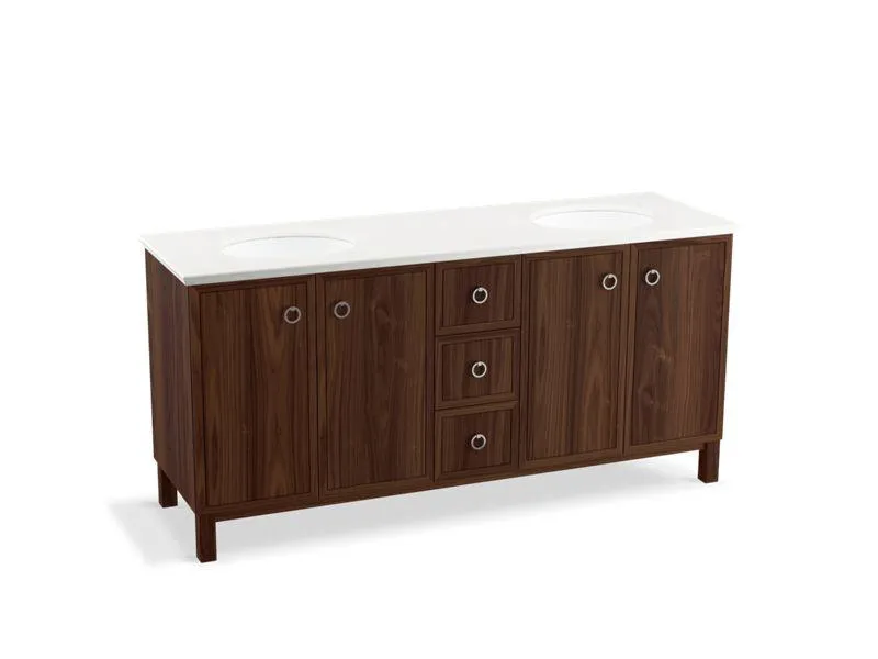 KOHLER K-99512-LG-1WA Jacquard 72" bathroom vanity cabinet with furniture legs, 4 doors and 3 drawers