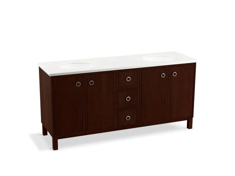 KOHLER K-99512-LG-1WA Jacquard 72" bathroom vanity cabinet with furniture legs, 4 doors and 3 drawers