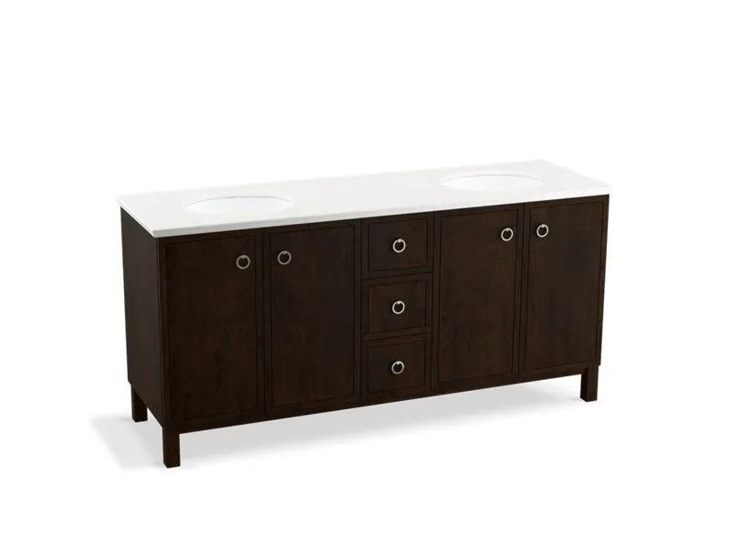 KOHLER K-99512-LG-1WA Jacquard 72" bathroom vanity cabinet with furniture legs, 4 doors and 3 drawers