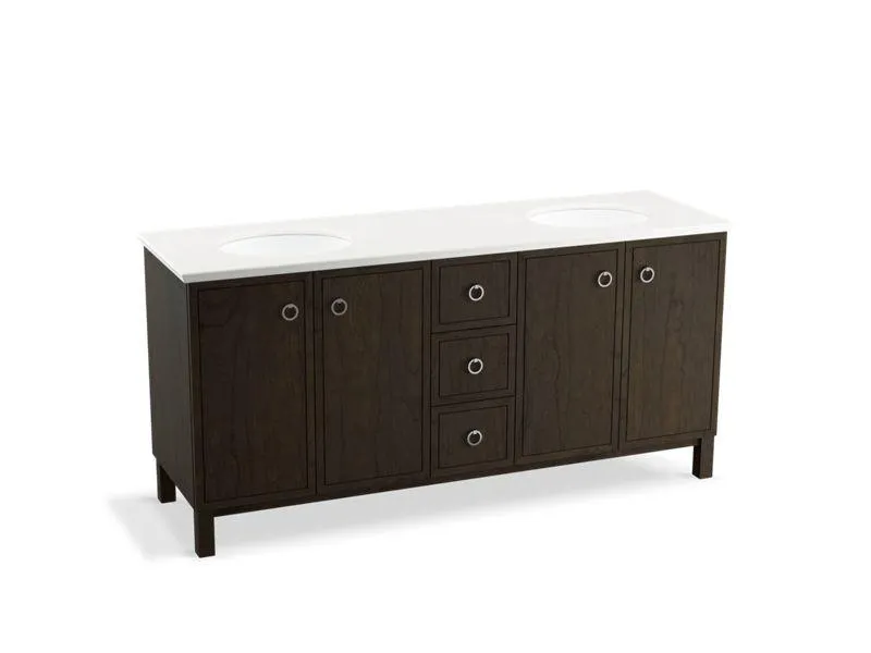 KOHLER K-99512-LG-1WA Jacquard 72" bathroom vanity cabinet with furniture legs, 4 doors and 3 drawers