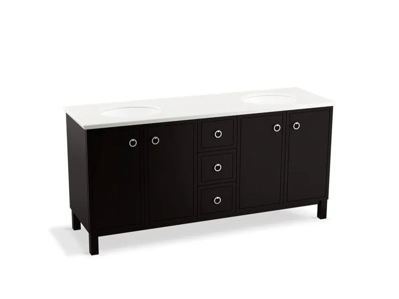 KOHLER K-99512-LG-1WA Jacquard 72" bathroom vanity cabinet with furniture legs, 4 doors and 3 drawers