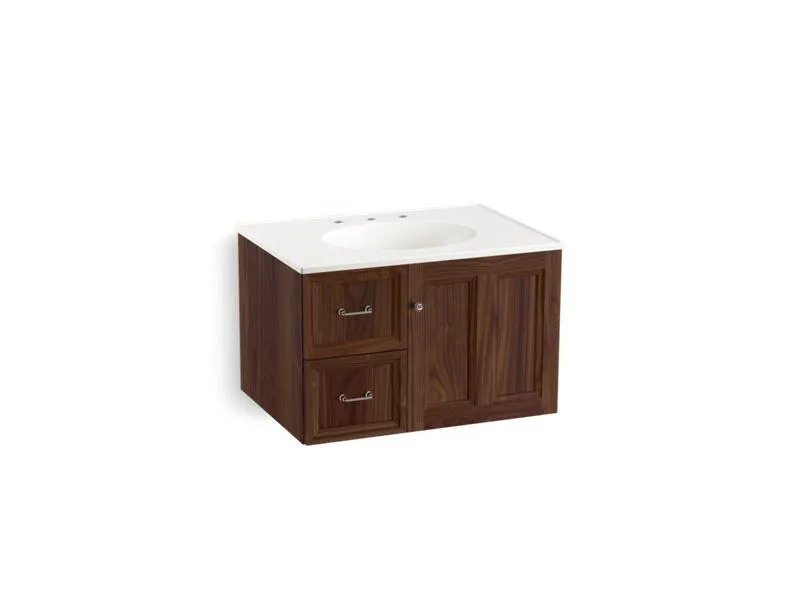 KOHLER K-99517-L-1WA Damask 30" wall-hung bathroom vanity cabinet with 1 door and 2 drawers on left