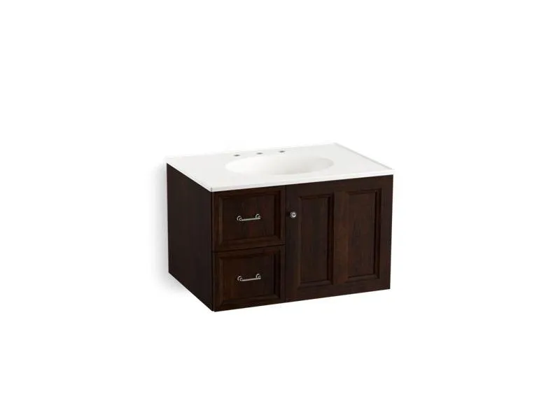 KOHLER K-99517-L-1WA Damask 30" wall-hung bathroom vanity cabinet with 1 door and 2 drawers on left