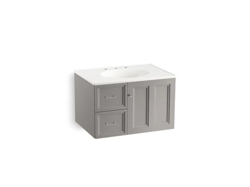KOHLER K-99517-L-1WA Damask 30" wall-hung bathroom vanity cabinet with 1 door and 2 drawers on left