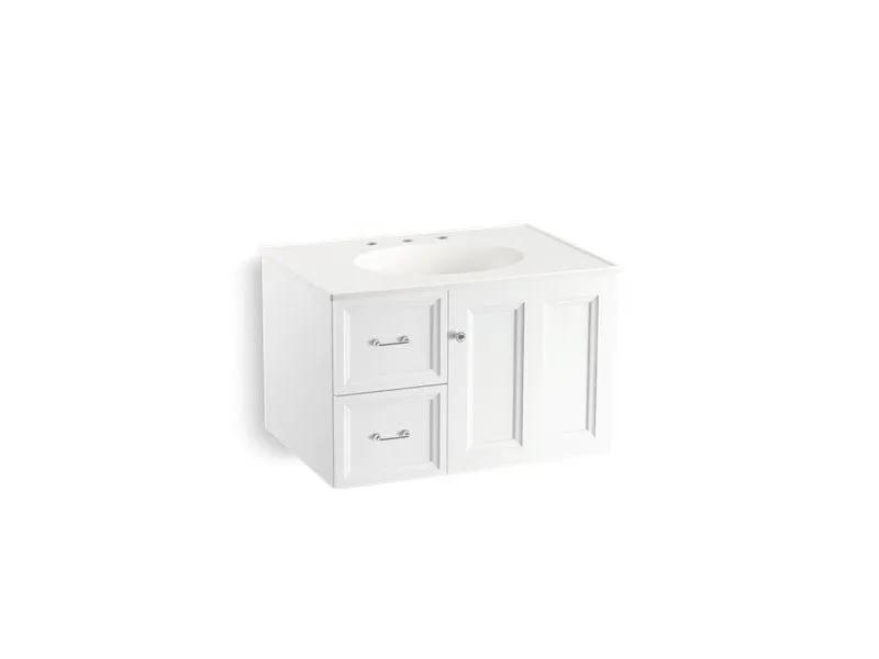 KOHLER K-99517-L-1WA Damask 30" wall-hung bathroom vanity cabinet with 1 door and 2 drawers on left