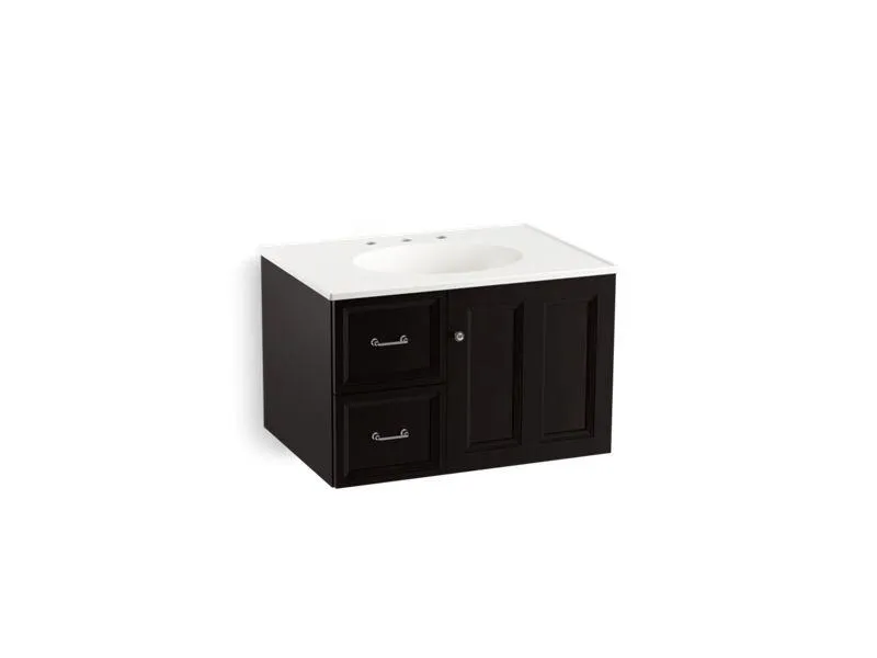 KOHLER K-99517-L-1WA Damask 30" wall-hung bathroom vanity cabinet with 1 door and 2 drawers on left
