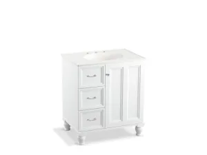 KOHLER K-99517-LGL-1WA Damask 30" bathroom vanity cabinet with furniture legs, 1 door and 3 drawers on left