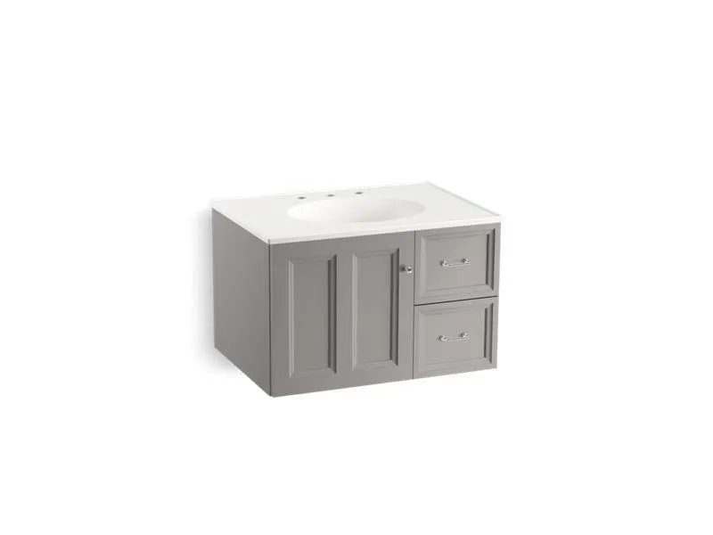 KOHLER K-99517-R-1WA Damask 30" wall-hung bathroom vanity cabinet with 1 door and 2 drawers on right