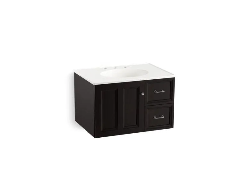 KOHLER K-99517-R-1WA Damask 30" wall-hung bathroom vanity cabinet with 1 door and 2 drawers on right